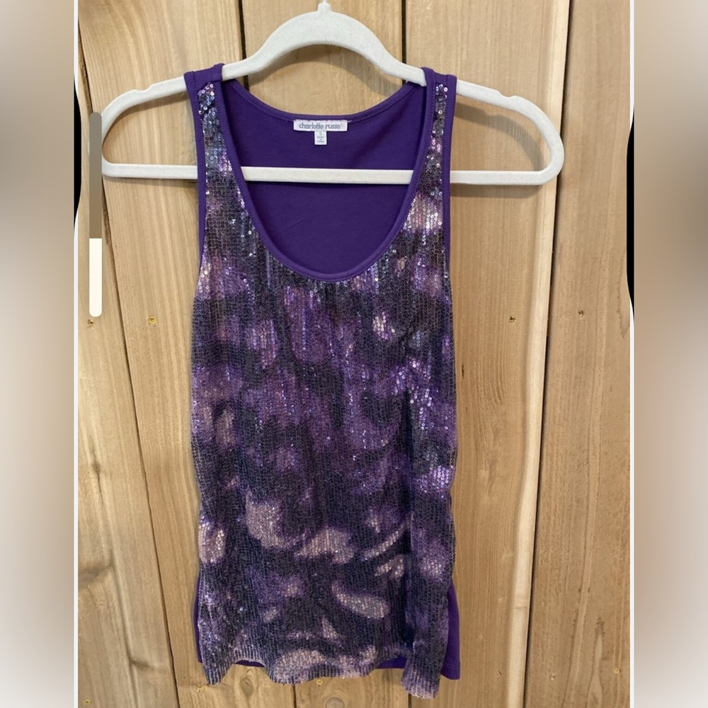 INC International Concepts Purple and Silver Sequin Tank Top